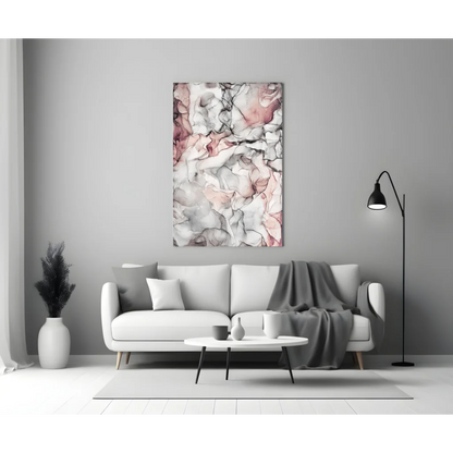 Stunning pink marble glass wall art with flowing abstract swirls
