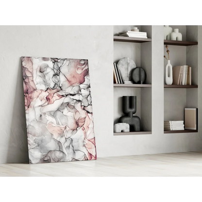 Stunning pink marble glass wall art with flowing abstract swirls