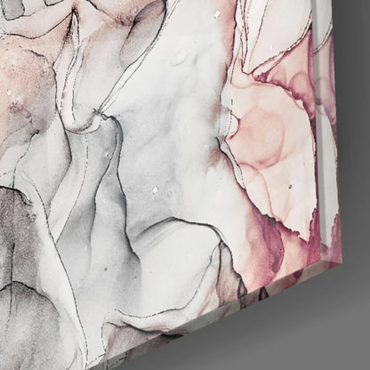 Stunning pink marble glass wall art with flowing abstract swirls