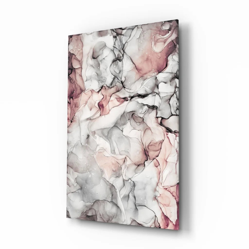 Stunning pink marble glass wall art with flowing abstract swirls