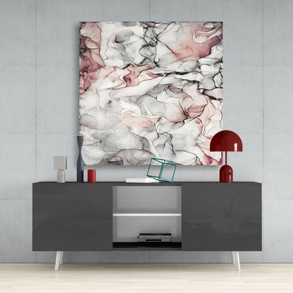 Stunning pink marble glass wall art with metallic shine
