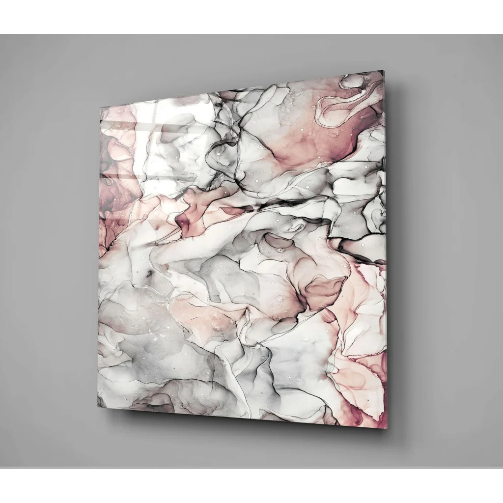 Stunning pink marble glass wall art with metallic shine