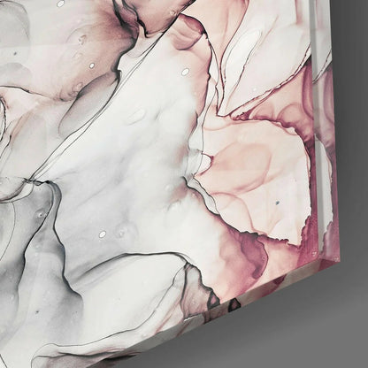 Stunning pink marble glass wall art with metallic shine