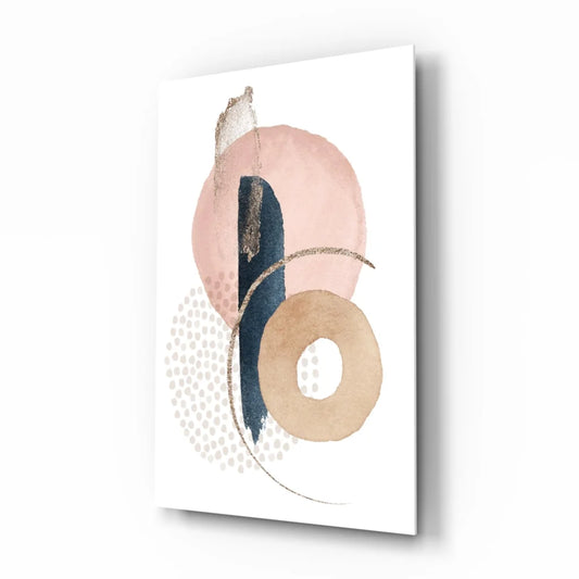 Modern pink navy gold circle wall art canvas with watercolor shapes