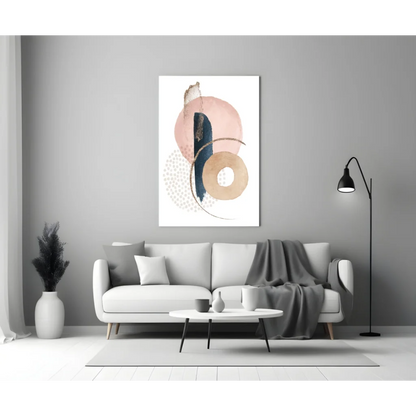 Stunning pink navy gold circle wall art canvas with abstract overlapping shapes