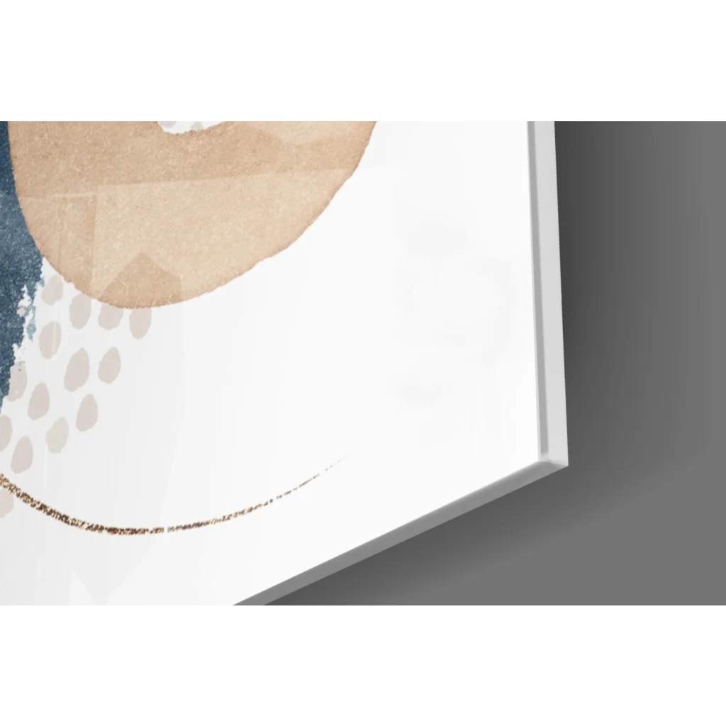 Stunning pink navy gold circle wall art canvas with beige geometric shape