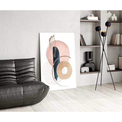 Modern pink navy gold circle wall art canvas with geometric shapes