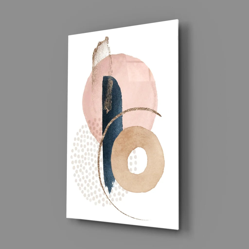 Stunning pink navy gold circle wall art canvas with watercolor shapes