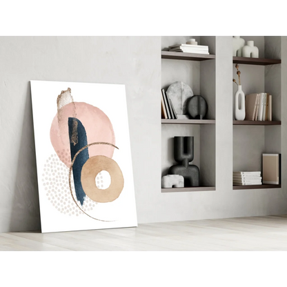 Stunning pink navy gold circle wall art canvas with abstract shapes