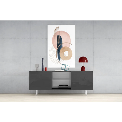 Stunning pink navy circle wall art canvas with textured abstract shapes