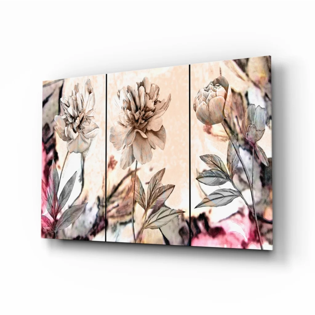 Stunning pink peony triptych canvas wall art in muted tones