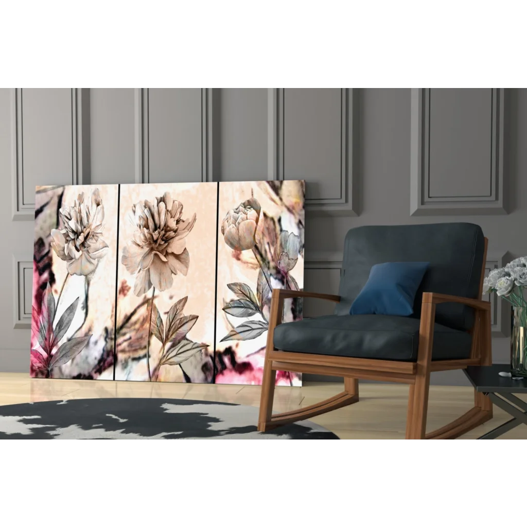 Stunning Pink Peony triptych wall art set with 3D floral design