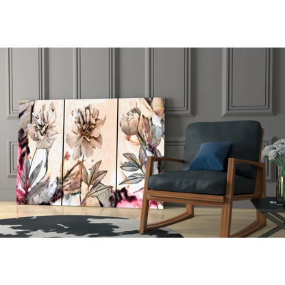 Stunning Pink Peony triptych wall art set with 3D floral design