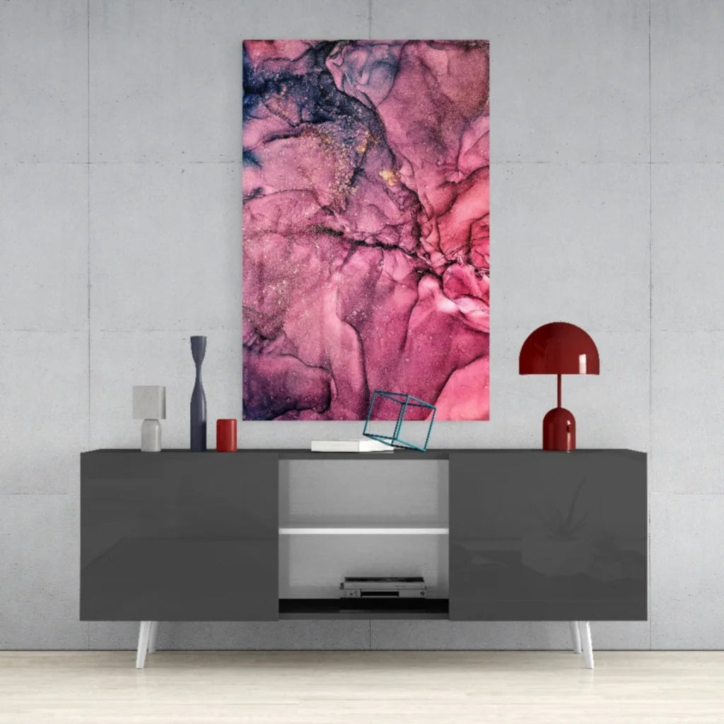Stunning pink purple abstract glass wall art with glitter accents