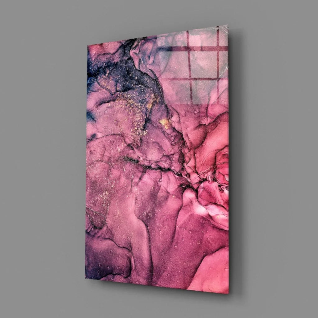 Stunning pink purple abstract glass wall art with glitter accents