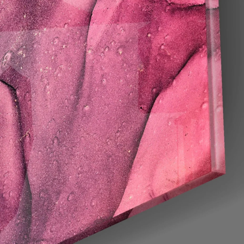 Stunning pink purple abstract glass wall art with glitter accents
