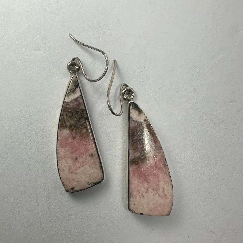 Stunning pink rhodonite earrings with silver hooks