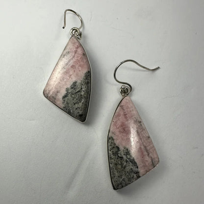 Stunning pink rhodonite earrings with silver hooks