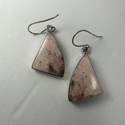 Stunning pink rhodonite earrings with silver hooks