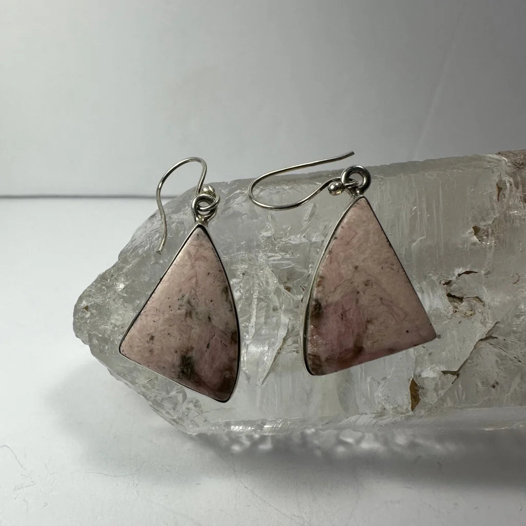 Stunning pink rhodonite earrings with silver hooks