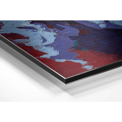 Vibrant red blue purple abstract art on brushed aluminium dibond print