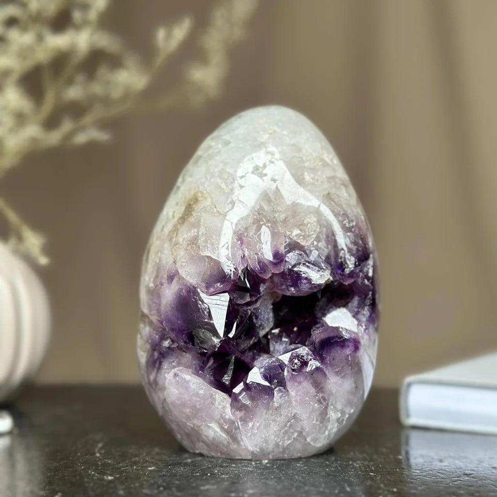 Stunning purple amethyst geode egg from Uruguay