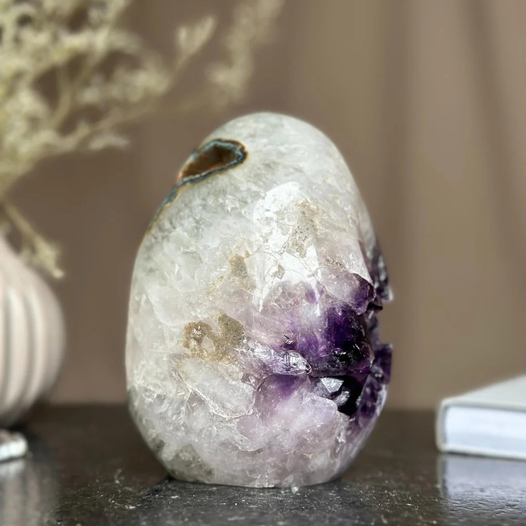Stunning purple amethyst crystal geode egg from Uruguay
