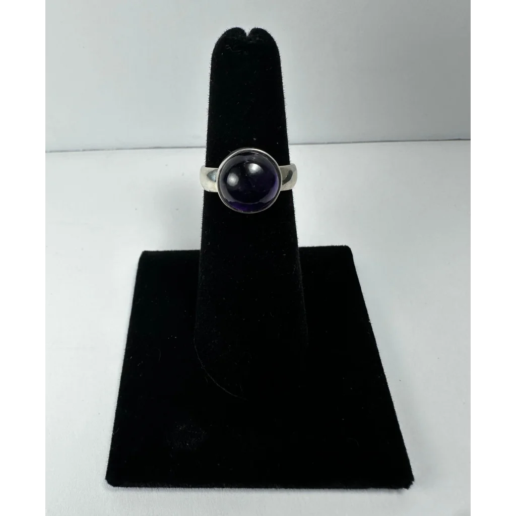 Stunning purple amethyst ring in sterling silver with round cabochon