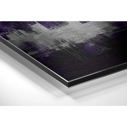 Stunning purple cityscape on brushed aluminium dibond panel