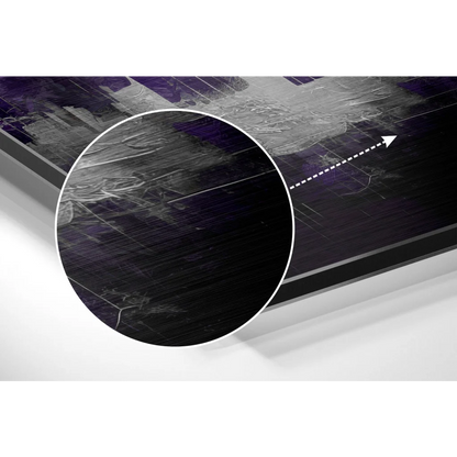 Stunning purple cityscape on brushed aluminium dibond panel