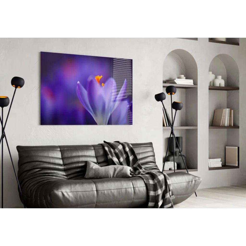 Stunning purple crocus flower canvas wall art print on wall