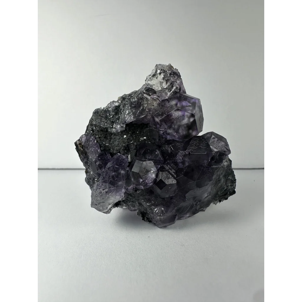 Stunning purple dodecahedral fluorite crystal cluster from China