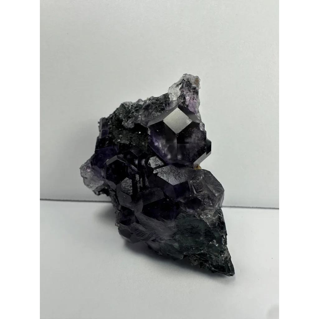 Stunning purple dodecahedral fluorite crystal cluster from China