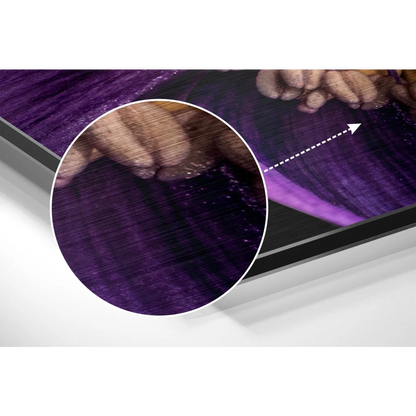 Stunning purple floral brushed aluminium dibond wall art with magnified woven texture