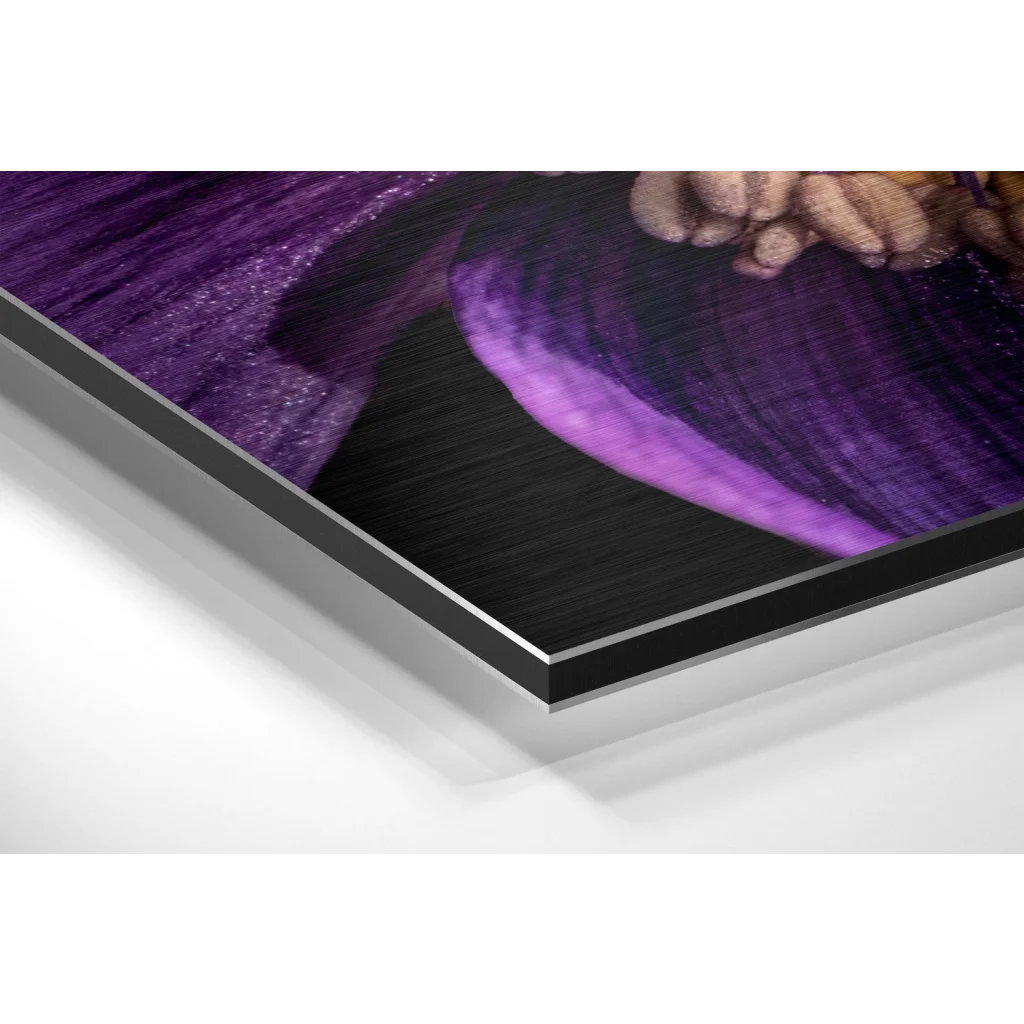 Stunning purple floral brushed aluminium dibond wall art