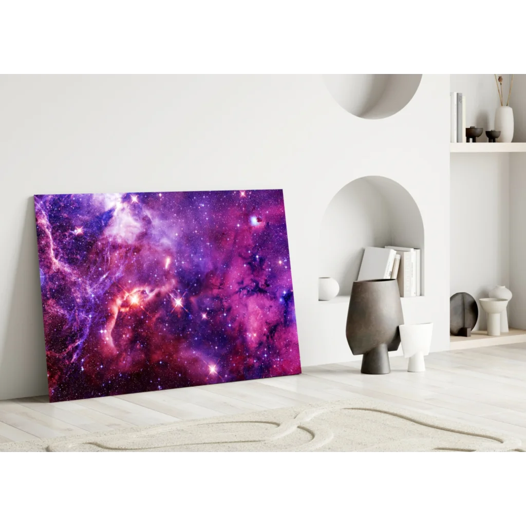 Stunning purple galaxy canvas wall art with cosmic magic