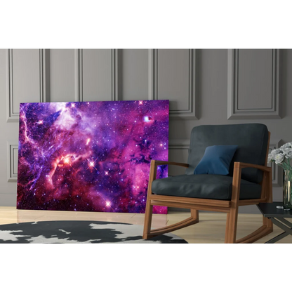 Vibrant purple galaxy wall art with starry nebula design