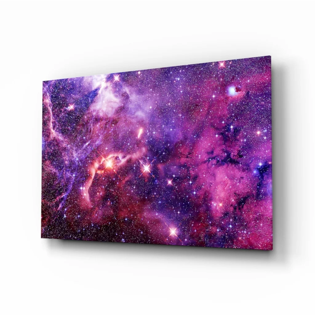 Stunning purple galaxy wall art with vibrant cosmic stars