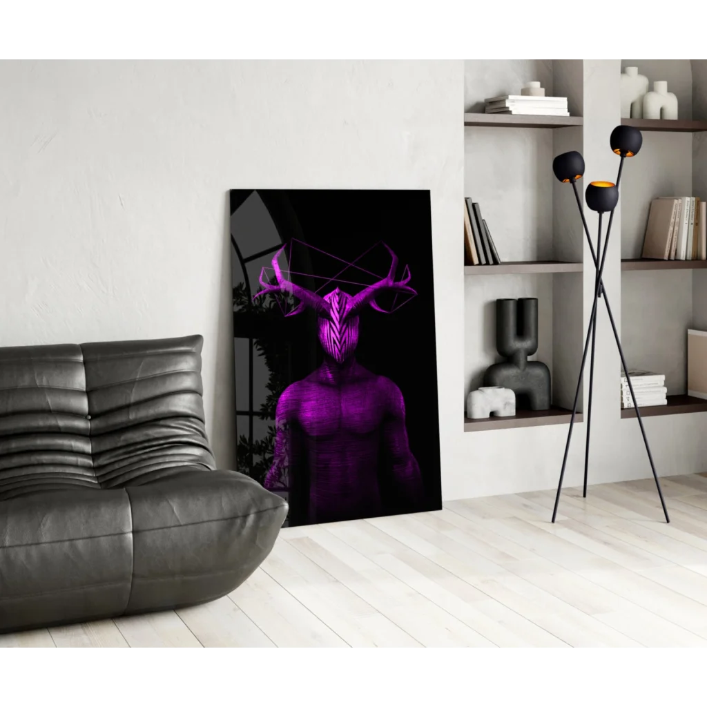 Stunning purple geometric deer glass wall art print