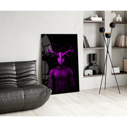 Stunning purple geometric deer glass wall art print