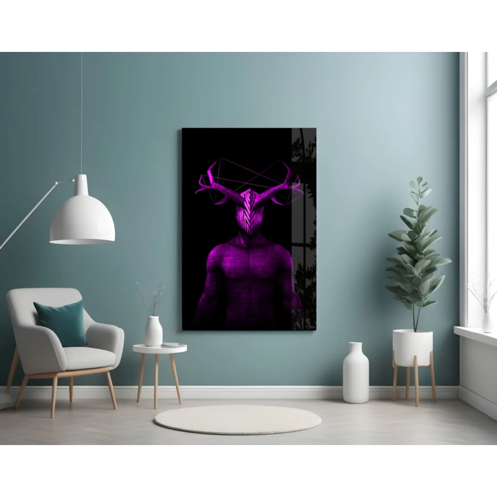 Stunning purple geometric deer glass wall art print