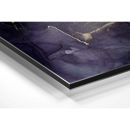 Sleek purple gold abstract art print on brushed aluminium dibond