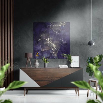 Stunning purple gold abstract art on brushed aluminium dibond