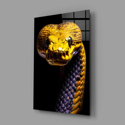 Stunning purple and gold snake glass wall art panel
