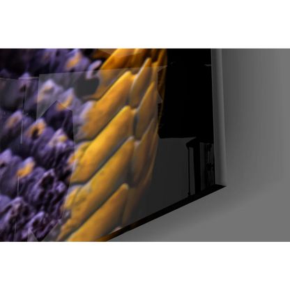 Stunning purple and gold snake glass wall art panel on TV