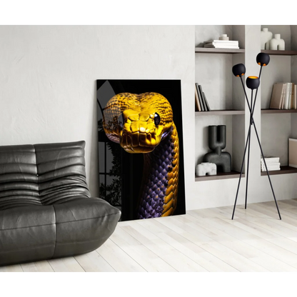 Stunning purple and gold snake glass wall art panel