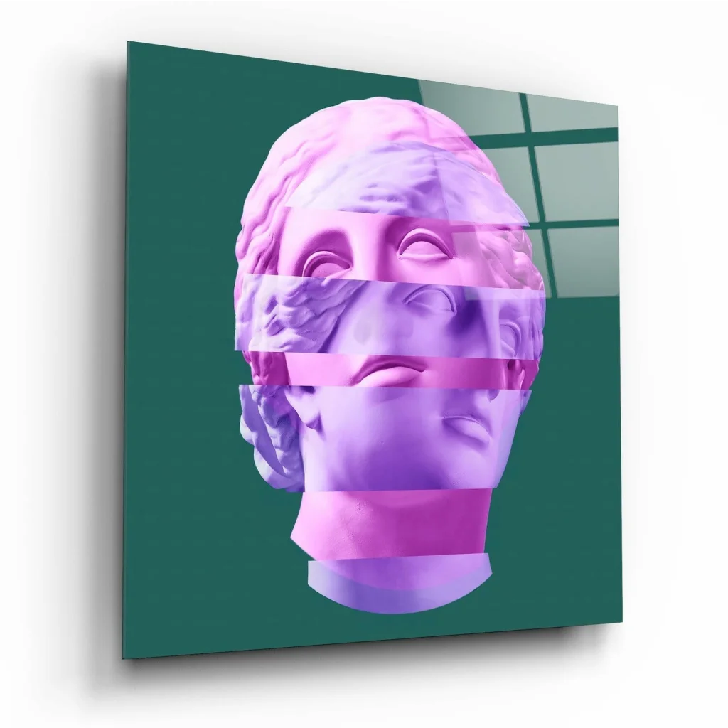 Stunning purple marble bust glass wall art with layered panels