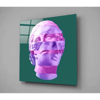 Stunning purple marble glass wall art with pink layered panels on teal