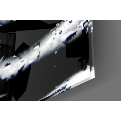 Stunning purple orchid glass wall art on black stones with metallic pipe design