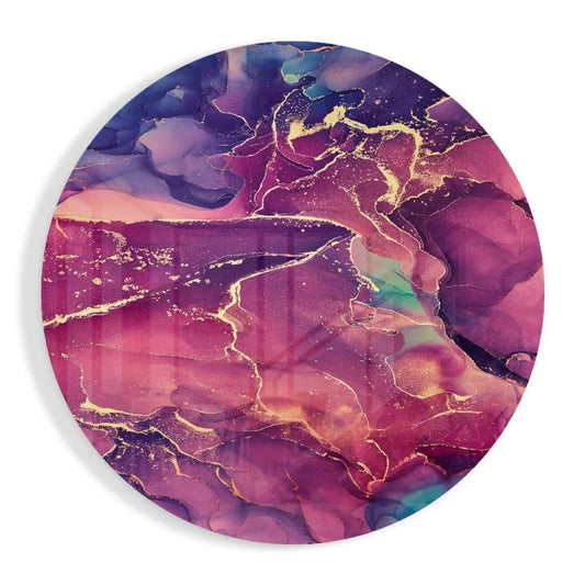 Stunning purple pink marble tempered glass art with gold accents